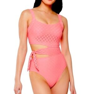 Jessica Simpson Sweet Tooth Solids Cutout Fizz One-Piece Swimsuit
